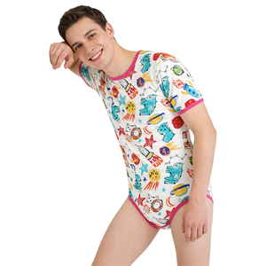 Mono de Algodón (95%) y Spandex (5%) con Estampado de Cohete para Adultos, Pijama Enterizo <span class=keywords><strong>ABDL</strong></span> con <span class=keywords><strong>Manga</strong></span> Corta y Broches en la Entrepierna para Mujer - Product Image 2