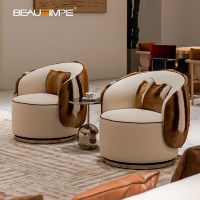 Fauteuil Chaise Longue de Luxe Annabelle en Tissu Bouclé Effet Fourrure d'Antilope, Design Pivotant pour Villa, Chambre et Salon
