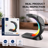 Station de charge sans fil magnétique 3 en 1, charge rapide 15W, station d'accueil de bureau pour téléphone, écouteurs TWS, montre connectée avec lumière RGB