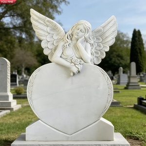 YOUFINE Pierre tombale en <span class=keywords><strong>marbre</strong></span> blanc sculptée à la main, représentant un ange pleureur agenouillé pour cimetière - Product Image 5