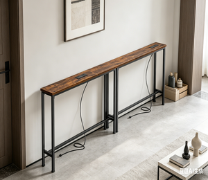 <strong>Narrow</strong> <strong>Console</strong> Accent <strong>Table</strong> with Outlet, Sofa <strong>Tables</strong>, Long Entryway <strong>Tables</strong> with Charging Station, for Living Room, Brown - Product Image 3