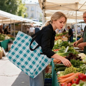Bolsa de Compras Reutilizable Personalizada con Estampado Hawaiano de Palaka Azul, de Lona, Gran Capacidad, Plegable, con Doble Asa - Product Image 6