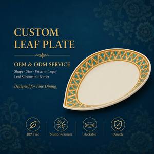 <span class=keywords><strong>Assiette</strong></span> ovale en mélamine 9 pouces motif feuille de bananier OEM ODM, plateau de service tropical ovale sans BPA, résistant aux chutes, pour mariage et dîner asiatique - Product Image 1