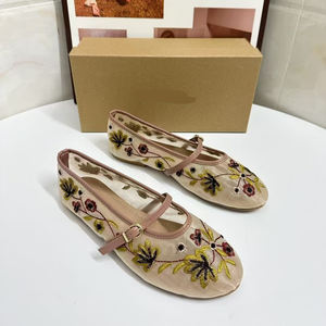 2026 Summer New Women's <b>Shoes</b> Round Head Mesh Sand Green Flower Embroidered Mesh Fabric Fashion Casual Ballet Flat Single <b>Shoes</b> - Product Image 2