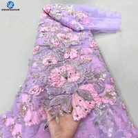 Dentelle française florale 3D Sinya haut de gamme avec perles de cristal pour robe de mariée et de soirée, tissu en tulle brodé de sequins, vente chaude