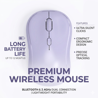 Souris sans fil double 2,4 G de qualité supérieure, silencieuse, mini, portable, optique, pour ordinateur portable, PC, tablette, iPad, Macbook