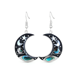 Orecchini pendenti a forma di luna per donna, in lega placcata argento con cristalli e strass, stile bohémien, gioielli da festa, orecchini alla moda. - Product Image 1