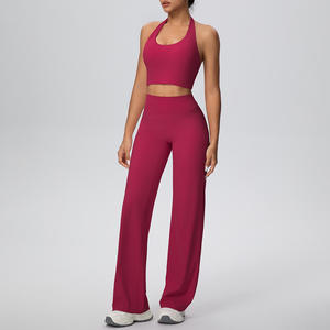 Set Yoga 2025 New Naked Feeling, Bra Racerback, Celana Kaki Lebar Pinggang Tinggi, Pengangkat Bokong, Cepat Kering, 2 Potong - Product Image 4