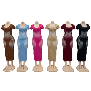 Nouvelle Robe d'été décontractée pour femme, imprimée, à manches <span class=keywords><strong>courtes</strong></span>, taille <span class=keywords><strong>haute</strong></span>, coupe sirène, vente en gros - Product Image 1