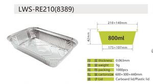 8389 Oblong Aluminum <strong>Containers</strong> 210 <strong>Aluminium</strong> <strong>Foil</strong> <strong>Container</strong> 800ml <strong>Foil</strong> Tray Aluminum <strong>Foil</strong> <strong>Food</strong> <strong>Containers</strong> with Lids - Product Image 4
