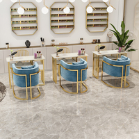 Ensemble Chaise et Tabouret de Manucure LED Élégant et Moderne en Métal pour Table d'Onglerie Triple de Salon de Beauté