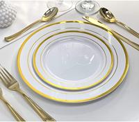 Ensemble de vaisselle jetable en plastique de 175 pièces avec bord doré, assiettes de 10,25 pouces et 7,5 pouces, style élégant pour les décorations de mariage
