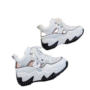 GON22 Casual Chunky Sandals for Spring Summer Breathable Lace-Up Design with <b>Height</b>-<b>Increasing</b> Hollow-out and PU <b>Insole</b> - Product Image 1