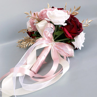Bordeaux Rose Rose Mariée Tenant Des Fleurs Bouquet De Mariage, Goutte D'eau Artificielle De Mariée Rose Bouquet De Fleurs Pour La Mariée