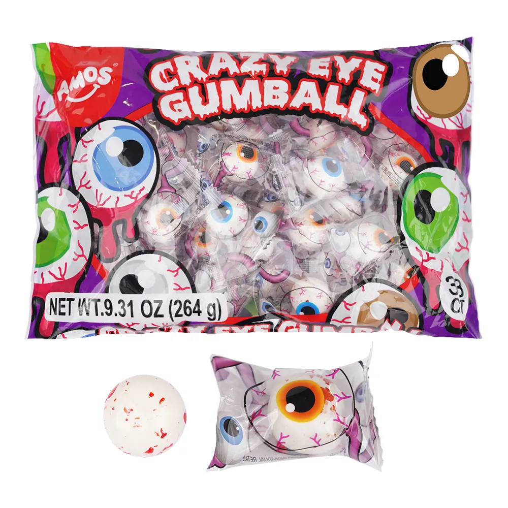 Amos sually sually ambalaj yuvarlak 3D şekil çılgın göz Gumball 4D benekli göz küresi Chewy sakız