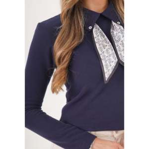 Wholesale Chic Navy Blue Blouse Ruffled <b>Scarf</b> Collar Floral Pattern Daily Fashion Casual XS XL Cotton <b>Chiffon</b> Knitted Button - Product Image 2