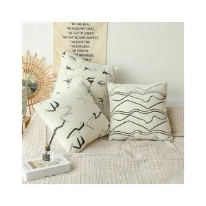 Queeneo custom throw pillows boho minimalism warm wool fleece abstract line tassels pillow cases cushion covers