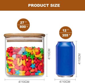 15 oz Home Glass Square Food Storage Jars Eco-Friendly Handcrafted <b>Clear</b> Airtight Lids Modern Detachable Kitchen Spice - Product Image 2