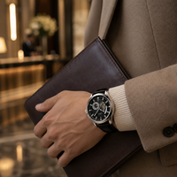 Montre mécanique lumineuse avec fermoir à boucle ardillon, boîtier en alliage, bracelet en cuir véritable, étanche 30M, design de luxe et tendance pour