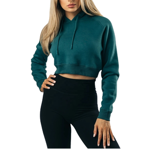 เสื้อฮู้ดครอปแบบยูนิเซ็กซ์รุ่นใหม่ล่าสุดสำหรับฤดูใบไม้ร่วง แขนสั้น คอสองชั้น ผ้าปักลายเทคนิค โพลีเอสเตอร์/คอตตอน - Product Image 1