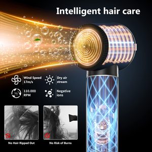Sèche-cheveux ionique pliable 7-en-1 multifonctionnel avec buse, diffuseur, lisseur, peigne et boucleur, moteur BLDC, idéal pour la maison et les hôtels - Product Image 2