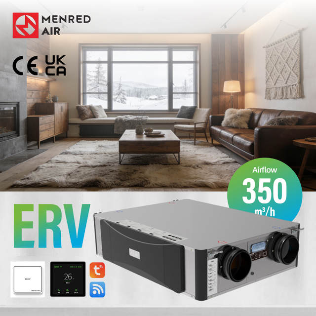 77% Heating Efficiency Square ERV Fresh Air Unit 350CMH Energy Saving Smart Life APP Controller