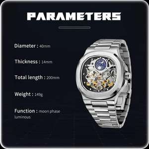 Reloj de Pulsera Mecánico Automático de Alta Calidad para Hombre, con Tourbillon, Fase Lunar, Acero Inoxidable, Resistente al Agua, Luminoso, Esqueleto, Analógico - Product Image 2