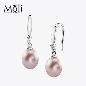 Classic Fashion Jewelry Purple Rice 8-9mm Real Natural Pearl Drop Earrings for Mother Day Gift