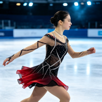 Robe de patinage artistique à dégradé noir et rouge avec strass, dos ouvert en maille, jupe pour la danse sur glace, costume de performance pour compétition