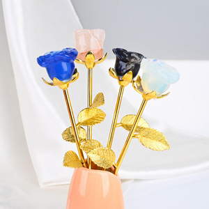 23cm LX, venta al por mayor, <span class=keywords><strong>rosas</strong></span> <span class=keywords><strong>de</strong></span> <span class=keywords><strong>cristal</strong></span> <span class=keywords><strong>de</strong></span> cuarzo rosa hechas a mano, artesanía Floral <span class=keywords><strong>de</strong></span> Material mixto para decoración elegante del hogar y exhibiciones <span class=keywords><strong>de</strong></span> regalo - Product Image 3