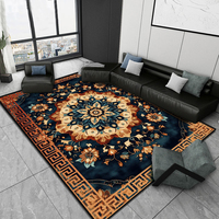 Tapis Noirs et Bleus, Grands Tapis Imprimés Persans Vintage, Moelleux et Lavables pour Salon et Chambre