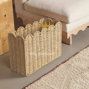 Panier de rangement rectangulaire en jonc de mer tressé, style rustique, sur pied, pour chambre d'enfant - Prix abordable - Product Image 3