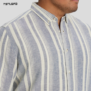 Men Plus Size Stripe Linen Shirt Long Sleeve <b>Button</b> Up Relaxed Fit Casual Breathable Summer Beach Shirt - Product Image 3