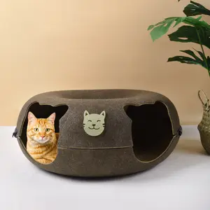 Kattenbed Donut Tunnel Met Stevige Rits Vilt Kat Cave Indoor Kitten Grot
