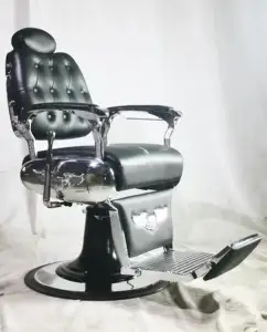 DREAMSALON siyah ve gümüş kuaförlük ekipmanı Flip-style footrest salon sandalyesi hidrolik eski moda kral berber koltuğu