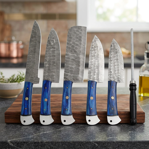 Ensemble de couteaux de chef BK Industries 5 pièces multi-usages pour droitiers, lames en acier Damas dentelées et affûtées (10-11,9 pouces), durables - Product Image 6