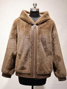 Giacca Bomber da Donna in Ecopelliccia Marrone Senza Cuciture con Cappuccio, Lavorazione Squisita, Fodera in <span class=keywords><strong>Camoscio</strong></span>, <span class=keywords><strong>Cappotto</strong></span> Invernale - Product Image 1