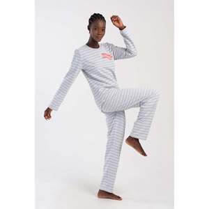 Ensemble de pyjama pour femmes XXL à col rond et manches longues, motif ovale, avec logo personnalisé, rayé, vêtements d'intérieur avec taille élastique, respirant pour la saison hivernale - Product Image 5