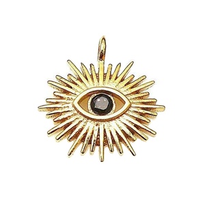 Bezel Set Diy Gold Plated Round Gemstone Textured Eye Shaped <b>Pendant</b> Connectors Single Bail Charm Gift - Product Image 1