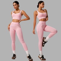 Conjunto Deportivo Seamless para Mujer, Top Deportivo Sexy con Espalda Descubierta y Leggings con Efecto Levanta Glúteos, con Franjas Laterales
