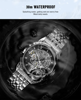 Jam Tangan Mekanik Desain Baru Fashion Pria Otomatis Tahan Air Bercahaya Ukiran Berongga Tali Baja Tahan Karat Orologio Automatico