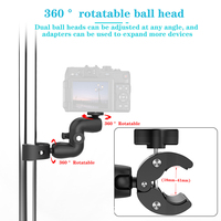 Bras articulé double tête Super Clamp avec pince réglable et support rotatif pour parapluie, moniteur, lumière LED, appareil photo reflex et studio photo