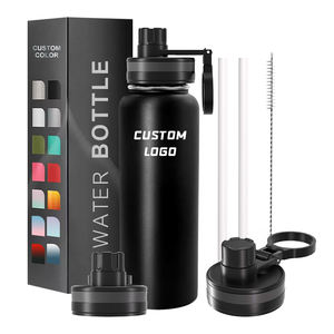 Bouteille d'eau isolée en acier inoxydable 32oz personnalisée avec paille Fiole à vide en métal avec bouchon à vis - Product Image 1