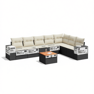 Conjunto de Sofá de Jardín en Negro y Blanco Crema, Ratán para Exteriores con Cojines de Espuma de Alta Densidad, Diseño Contemporáneo Impermeable - Product Image 1