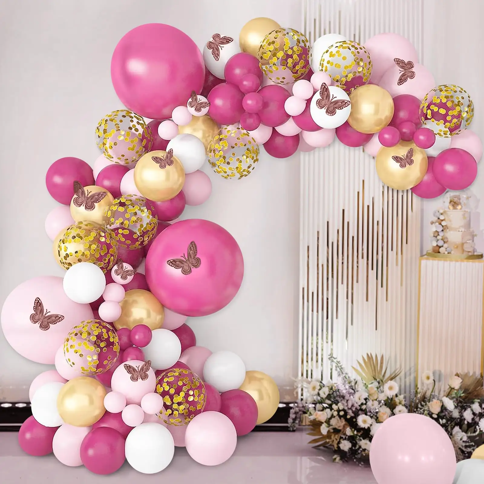 111Pcs bóng hồng Garland Arch Kit và vàng Confetti bóng bay cho bé tắm sinh nhật Công Chúa chủ đề Wedding party trang trí