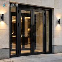 Porte à double battant à cadre noir, grande porte en verre trempé et aluminium pour entrée commerciale de centre commercial ou devanture de magasin