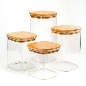 Glass Storage Jar Square Jar Food Storage Container Kitchen Canister Glass Jar With Lid
