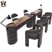 Ensemble de table de manucure pour salon de beauté Iron Nail avec extracteur de poussière intégré, tiroir de rangement, bureau moderne incurvé pour technicien des ongles avec chaises assorties