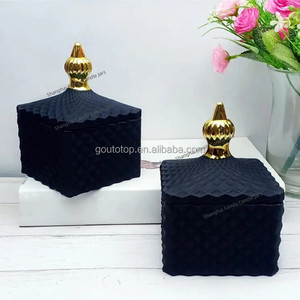 Bán Sỉ Lọ Nến Thủy Tinh Vuông Trong Suốt Màu Đen Mờ Tùy Chỉnh Sang Trọng Kèm Hộp Và Nắp Lọ 12Oz Để Làm Nến - Product Image 5