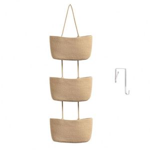 Support mural suspendu pour plantes, <span class=keywords><strong>grand</strong></span>, style bohème, en fer <span class=keywords><strong>tressé</strong></span> et rotin, avec crochets, pour plantes artificielles, idéal pour jacinthes et autres plantes. - Product Image 6